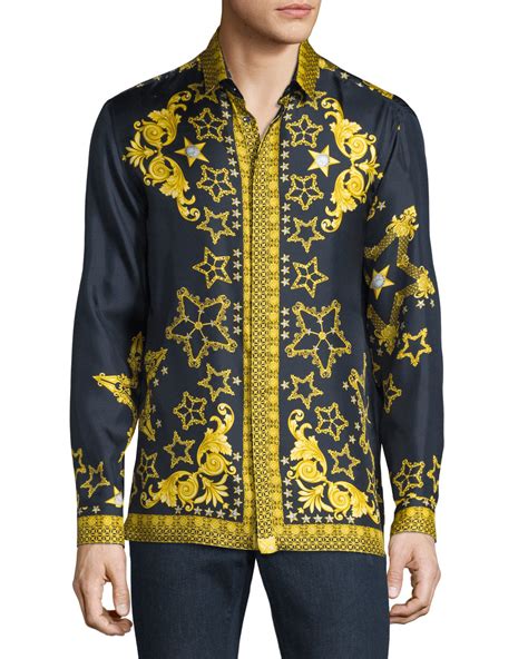 blue versace shirt free shipping|Versace long sleeve shirts.